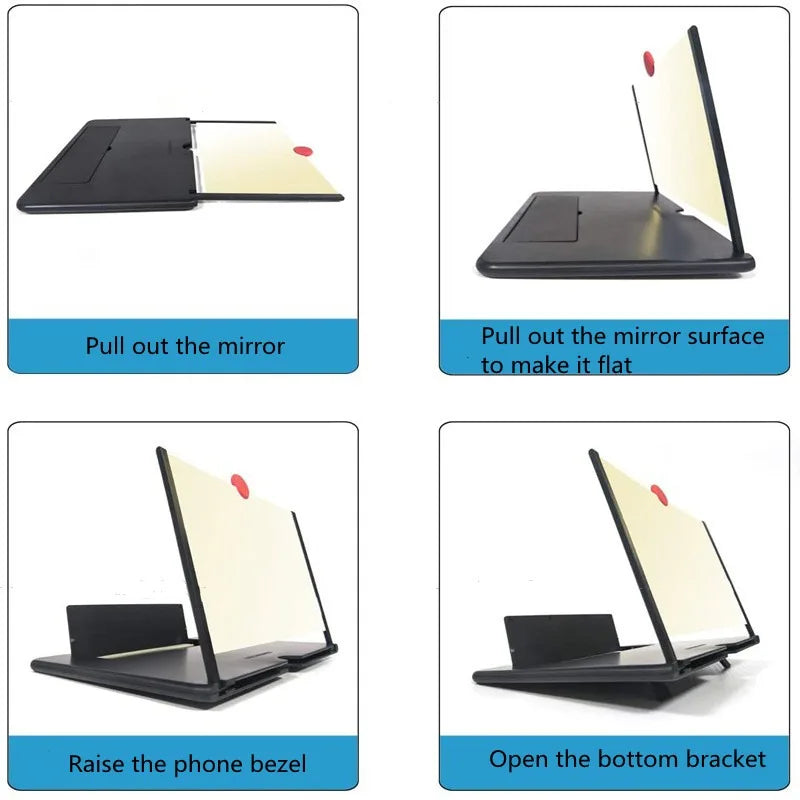 10/12 Inch Folding Mobile Screen Magnifying Glass Phone Desktop Stand 3D Mobile Phone Screen Magnifying Glass HD Video Amplifier