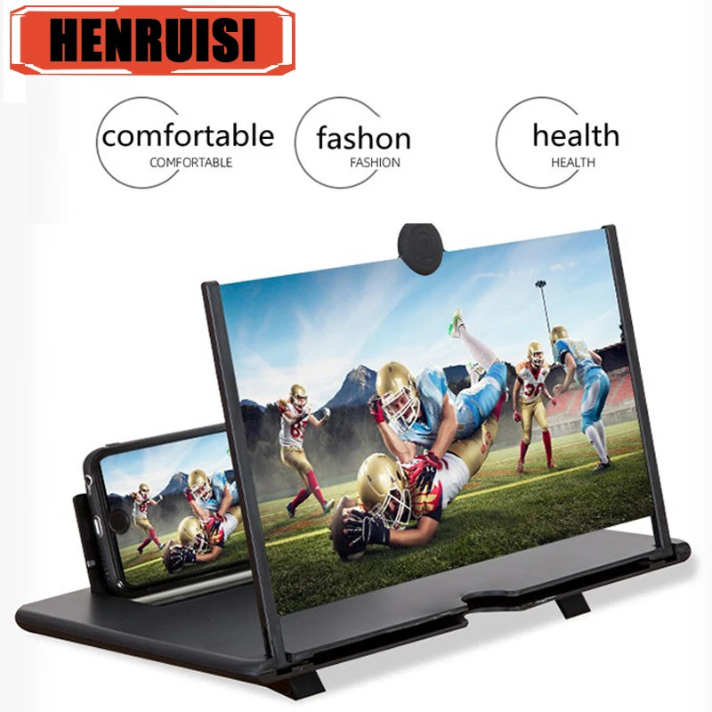 10/12 Inch Folding Mobile Screen Magnifying Glass Phone Desktop Stand 3D Mobile Phone Screen Magnifying Glass HD Video Amplifier