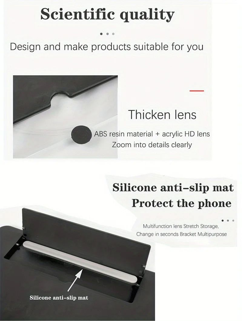 10/12 Inch Folding Mobile Screen Magnifying Glass Phone Desktop Stand 3D Mobile Phone Screen Magnifying Glass HD Video Amplifier